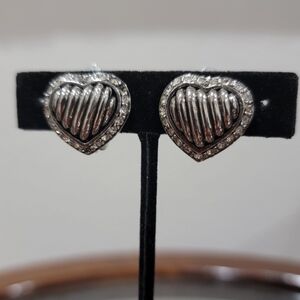 Vintage Silvertone Heart clear rhinestone